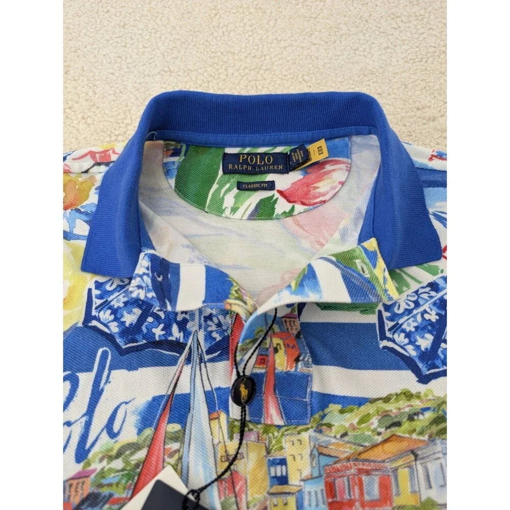 New Polo Ralph Lauren Men's Med Riviera Print Mesh Polo Shirt Vacation Sailing